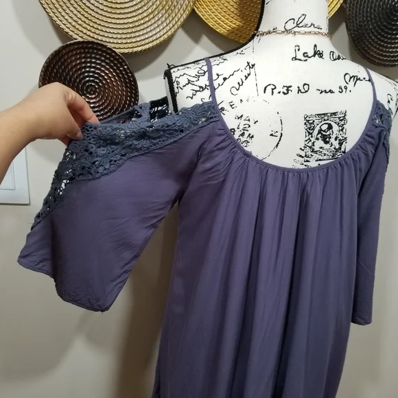 Strappy Midi Boho  Dress with Shoulders Down, Very Light Dark Blue Color, SIZE L - Picture 11 of 17